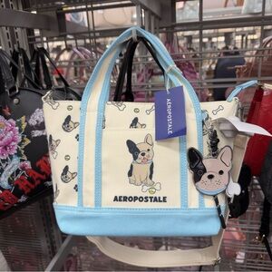 NEW Aeropostale BABY Blue and Cream French Bulldog Tote